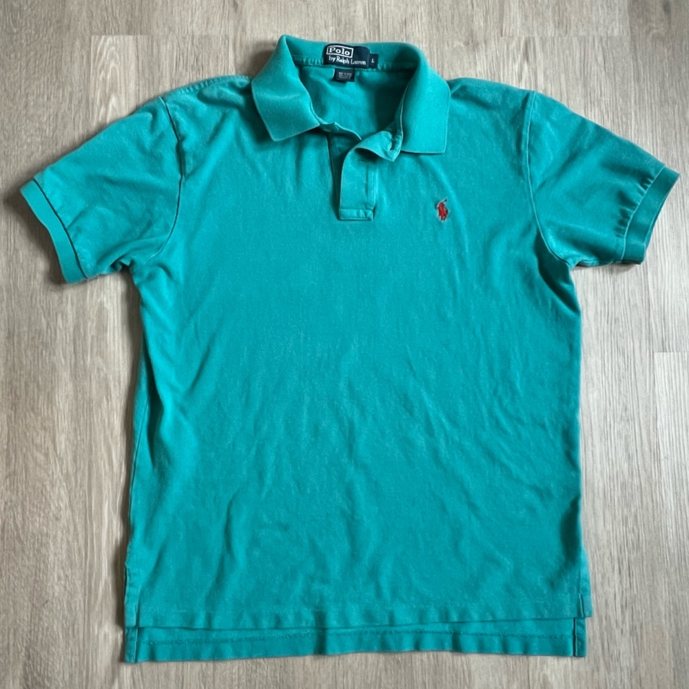 Ralph Lauren Turquoise Aqua Blue Polo Short Sleeve Shirt cotton Large